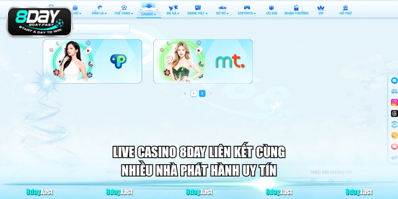 Live Casino 8DAY liên kết cùng nhiều nhà phát hành uy tín